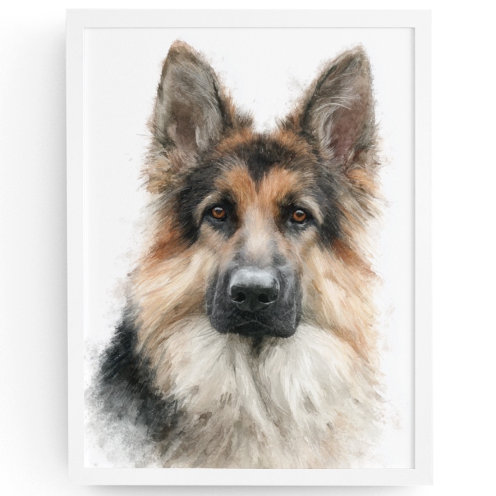 Watercolor German Shepherd Dog Portrait Wall Art Print Poster Unframed